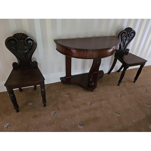 1104 - A 19th Century half moon Side/Hall Table with carved cabriole front support and platform base.
H 73 ... 