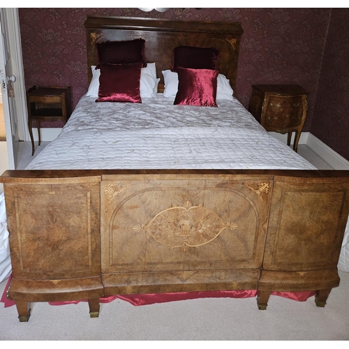 121 - A Superb 19th Century Walnut and Inlaid Bedroom Suite including a triple wardrobe with a central bev... 