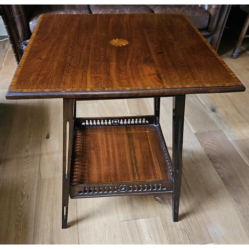 258 - An Edwardian Mahogany and inlaid square Lamp Table with pierced supports. 58 x 58 x H 69 cm approx.