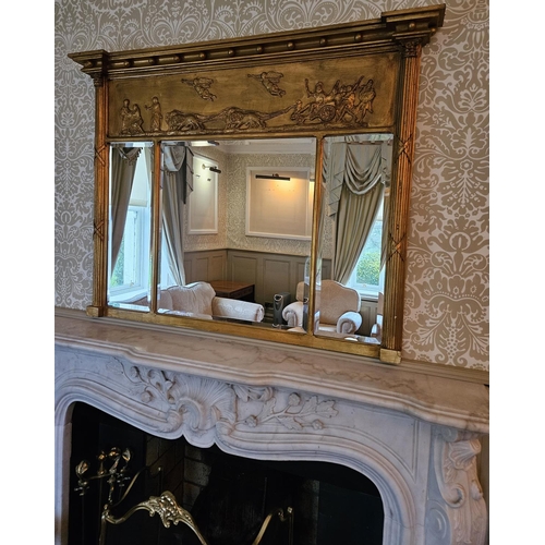 411 - A 19th Century Timber and Plaster gilt rectangular triple compartment Mirror with columned supports,... 