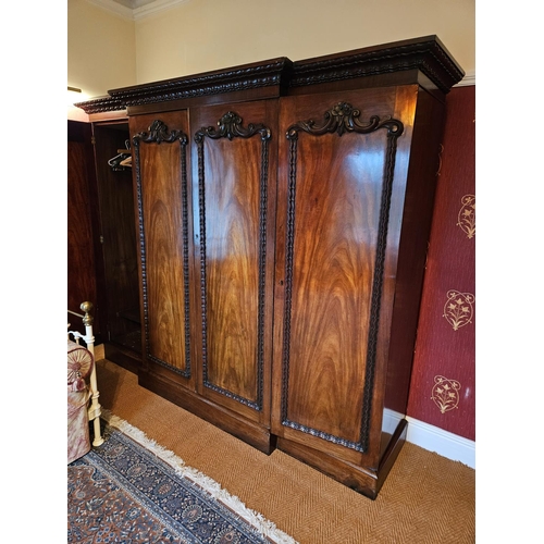 416 - A fantastic 19th Century four door breakfront Wardrobe with highly carved front and cornice.
W 260 x... 