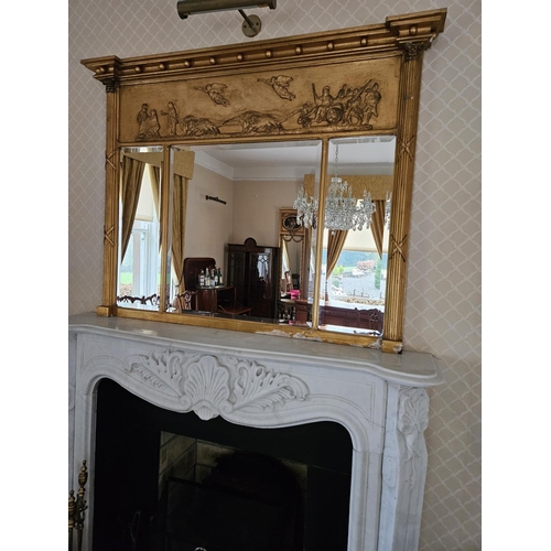 417 - An early 19th Century Timber and gilt compartment Mirror with bevelled mirror glass and a classical ... 