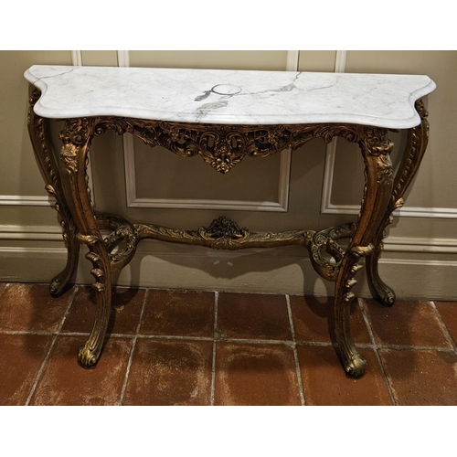 604 - A good serpentine fronted Console Table with marble top and carved plaster gilt cabriole supports. W... 