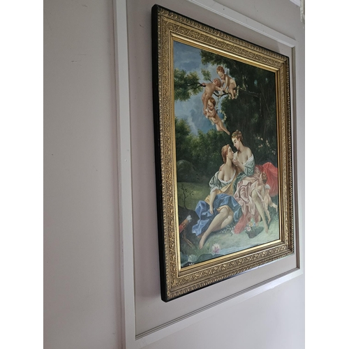 715 - A fantastic large Oil On Canvas of a classical scene with cherubs sitting on a branch above two love... 