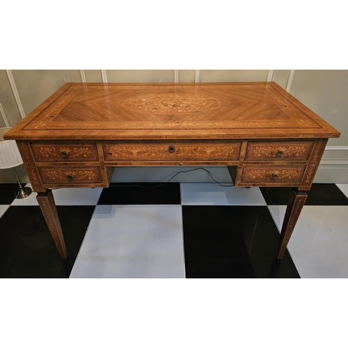 737 - A good Walnut and Inlaid Writing Desk with profusely inlaid outline with a single drawer flanked by ... 