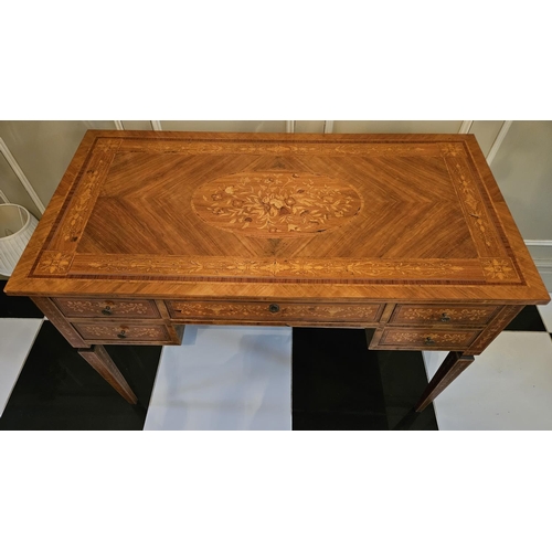 737 - A good Walnut and Inlaid Writing Desk with profusely inlaid outline with a single drawer flanked by ... 