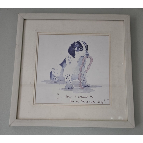 872 - A set of three coloured prints of Dogs and a stray Cat. 38 x 38 cm approx.