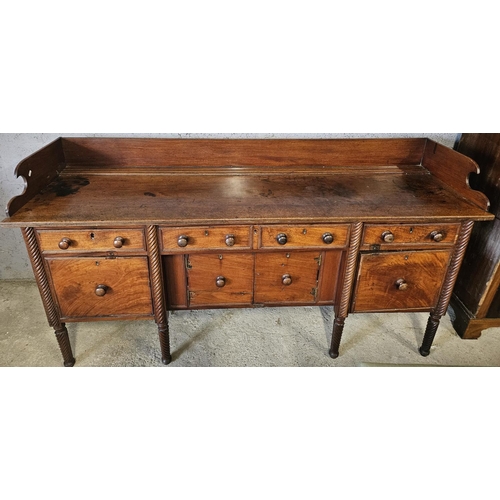 1180 - A good Regency Mahogany Sideboard on turned barley twist supports and gallery back.
H 100 x W 192 x ... 