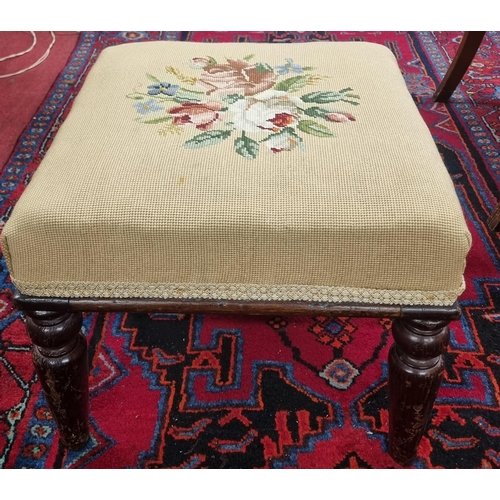 1001 - A 19th Century Mahogany show frame Stool with tapestry style upholstered seat. 44 x 44 x H 36 cm app... 