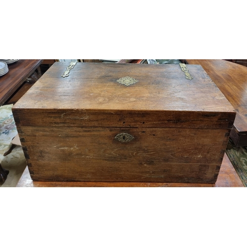 499 - A good 19th Century Hardwood military style Box/Blanket Chest with brass strap hinges. 74 x 43 x H 3... 