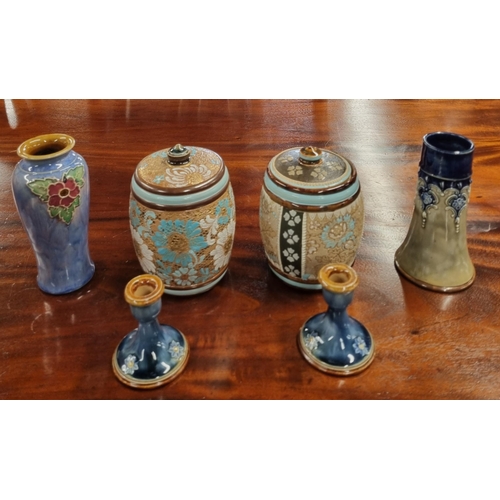 660 - A good quantity of 19th Century Royal Doulton salt glaze Wares to include two biscuit barrels, bud v... 