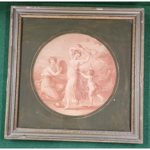 676 - A 19th Century colour Print of a classical scene in an eglomise frame. 34 x 34 cm approx.