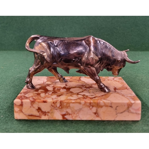 694 - A Bronzed Metal Figure of a bull on a marble plinth base.
H 8 cm approx.