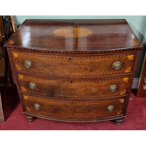 710 - A superb early 19th Century Mahogany and inlaid bow fronted Chest of Drawers with highly inlaid fron... 