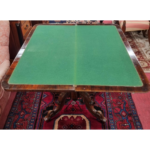 732 - A Fantastic 19th Century Rosewood Foldover Card Table on carved quatrefoil base with octagonal shaft... 