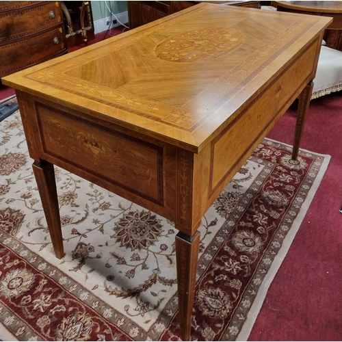 737 - A good Walnut and Inlaid Writing Desk with profusely inlaid outline with a single drawer flanked by ... 