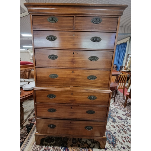 1133 - A good Georgian Mahogany Chest On Chest with original oval ring handles.
H 185 x W 105 x D 55 cm app... 