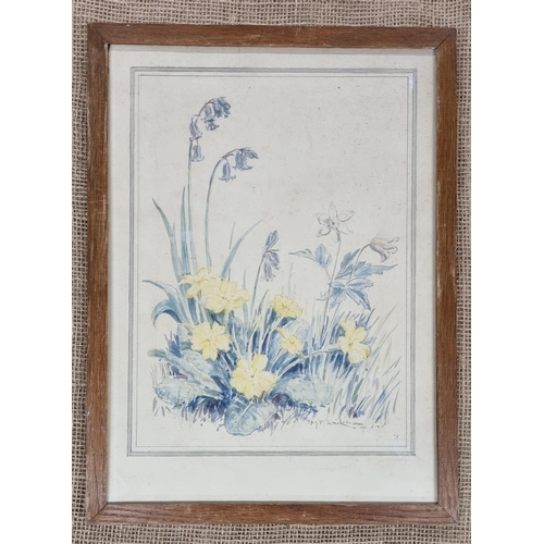 1169 - A 20th Century Watercolour of pansies and bluebells by M F Wickman along with other colour Prints. H... 