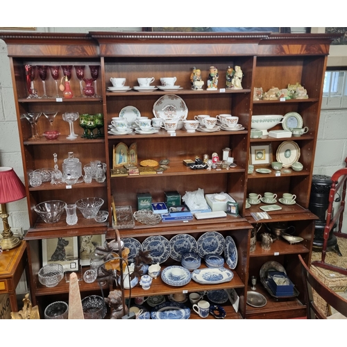 919 - A good Mahogany open Bookcase with dentil cornice. W 214 x H 211 cm approx.