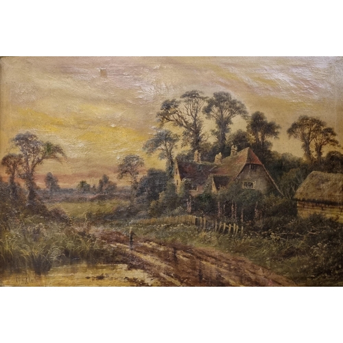 957 - A large 19th Century Oil on Canvas of a Woman walking down a path in the country. Signed O T Clark. ... 