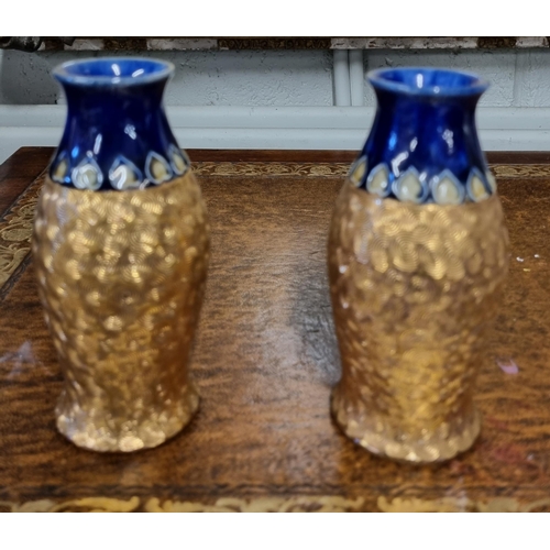 968 - A pair of 19th Century Royal Doulton salt glaze bud vases with gold engine turned decoration pair of... 