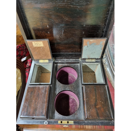 977 - A Regency Rosewood Teapoy of sarcophagus form with fitted interior on platform base. (lacking glass ... 