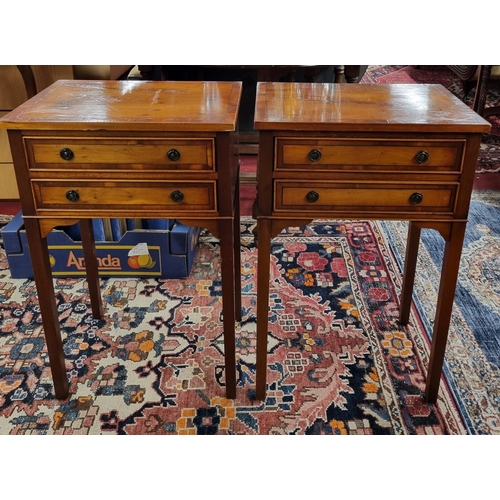 980 - A good pair of modern Yew wood and Veneered two drawer Side Tables on square tapered supports. W 46 ... 