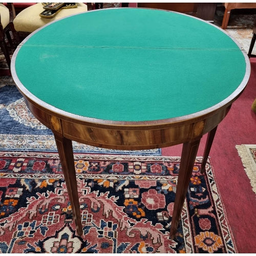 981 - A 19th Century Mahogany and Inlaid demi lune foldover Card Table with shell inlaid motif and square ... 