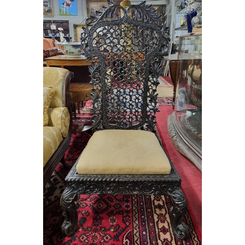 993 - A lovely 19th Century Padouk Hall Chair with a profusely carved outline and pierced panel back.
W 63... 