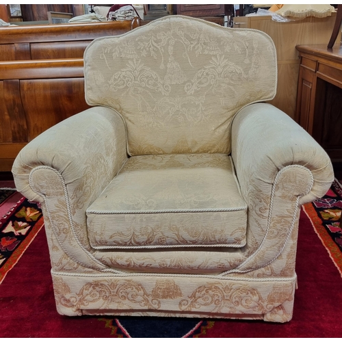 1013 - A really good three seater couch with cream damask upholstery, rope edge detail along with two Armch... 