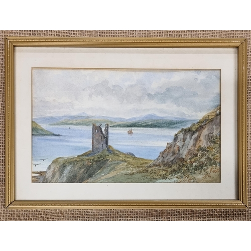 747 - A 19th Century Watercolour of a lake/estuary scene with ruins to the fore. No apparent signature. 14... 