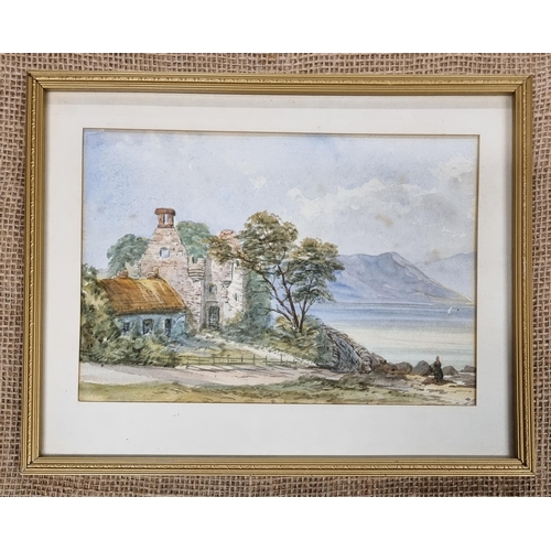 748 - A 19th Century Watercolour of a lake/estuary scene with ruins to the fore. No apparent signature. 17... 