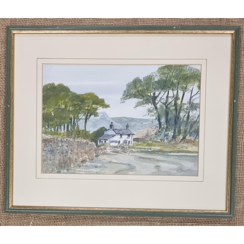 752 - K Laurence. A 20th Century Watercolour of a landscape scene with house to the fore. Signed LR. 23 x ... 