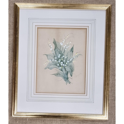 755 - A late 19th Century Watercolour of 'A posy of lily of the valley'. Signed LR. E Calinard. 29 x 22 cm... 