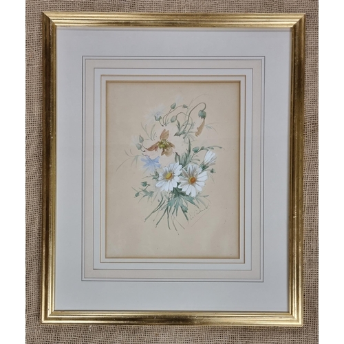 756 - En suite to 755. A late 19th Century Watercolour 'A posy of the summer flowers' by E Calinard. Signe... 