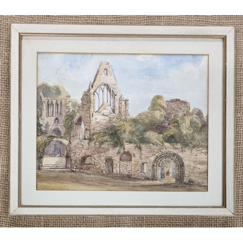 762 - Two 19th Century Watercolours one of a ruined cathedral and the other of a gate lodge. No apparent s... 