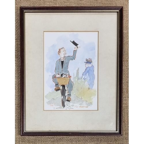 770 - A 20th Century Watercolour Caricature of 'The Rector on his bicycle' along with another watercolour ... 