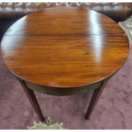 1034 - A Regency Mahogany and inlaid demi lune Tea Table with square tapered supports.
H 71 x  87 x 86 cm a... 