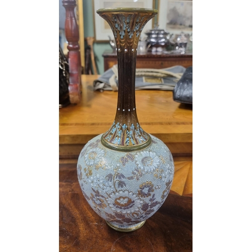 731 - A lovely 19th Century Royal Doulton salt glaze Bud Vase and an Urn. Tallest being 26 cm approx.