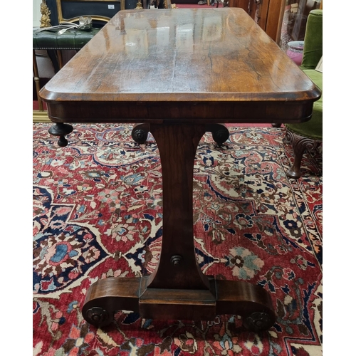 235 - An early to mid 19th Century Rosewood and veneered Library Table with stretcher base. 117 x 60 x H 7... 