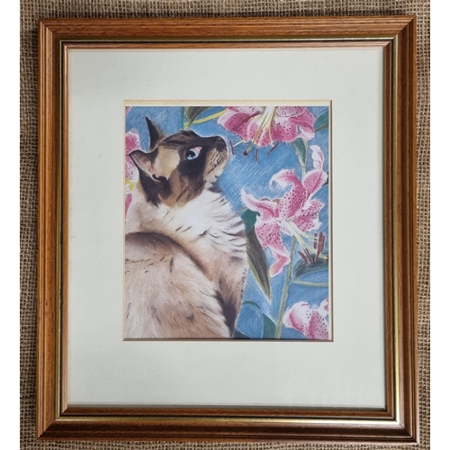 457 - A Crayon Drawing of a cat along with a Watercolour of a cat. No apparent signature.