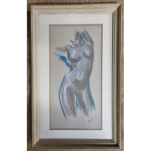 467 - A 20th Century Pastel of a Nude Woman highlighted in blue. Signed Sepal. LR 36 x 18 cm approx.