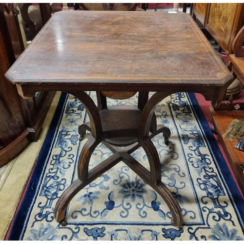 482 - An Edwardian Rosewood and Inlaid Centre Table in the Arts and Crafts style. 55 x 55 x H 68 cm approx... 