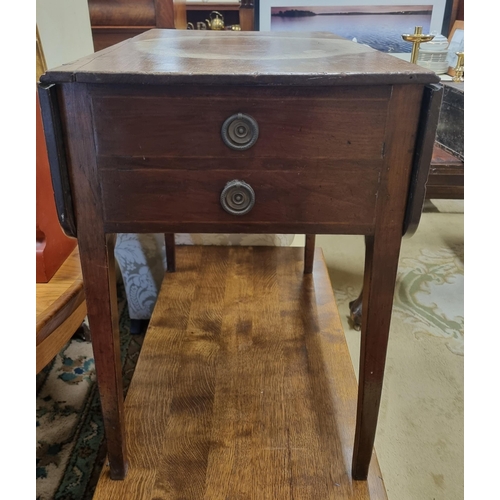 512 - A Georgian Mahogany drop leaf Table with twin frieze drawer on square tapered supports. W 73 x 88 x ... 