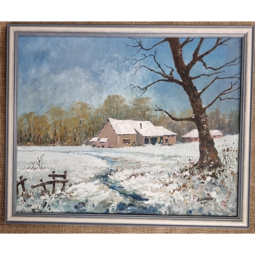 537 - K Laurence; Two Oils On Board of winter scenes both signed lower right. 40 x 50 cm approx.