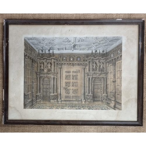 545 - Three Architectural interior scenes of The Drawing Room, The Grange. 41 x 54 cm approx.