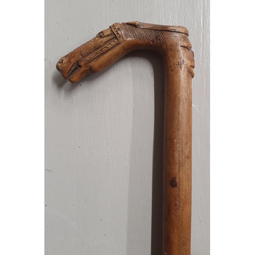 14 - An unusual Fruitwood walking Cane, 93 cm approx.