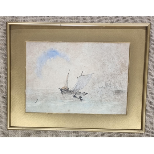 1026B - A 19th Century Watercolour of a man walking to a mill on the beach, no apparent signature along with... 