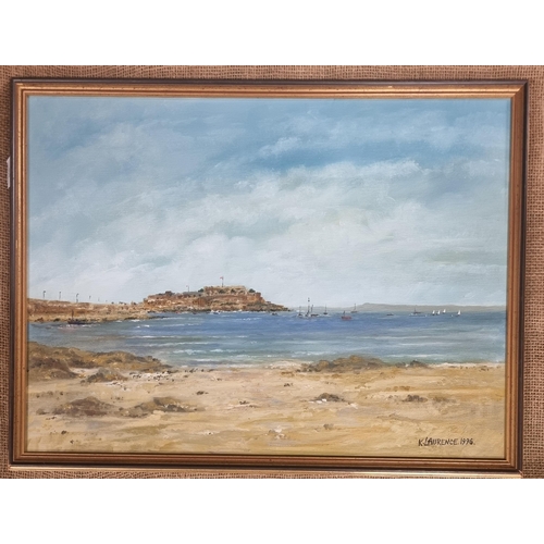 522 - A 20th Century Oil On Board of a beach scene by K Laurence signed lower right. 43 x 57 cm approx.