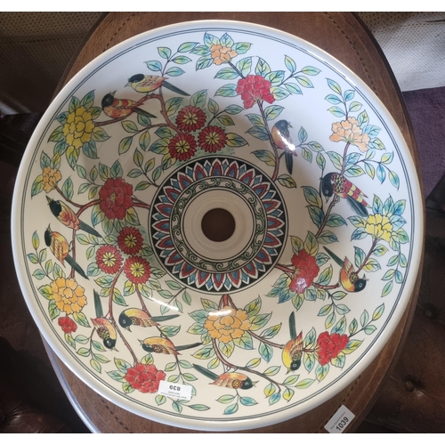 839 - A really good hand painted Ceramic Bowl Basin as new. D 41 cm approx.